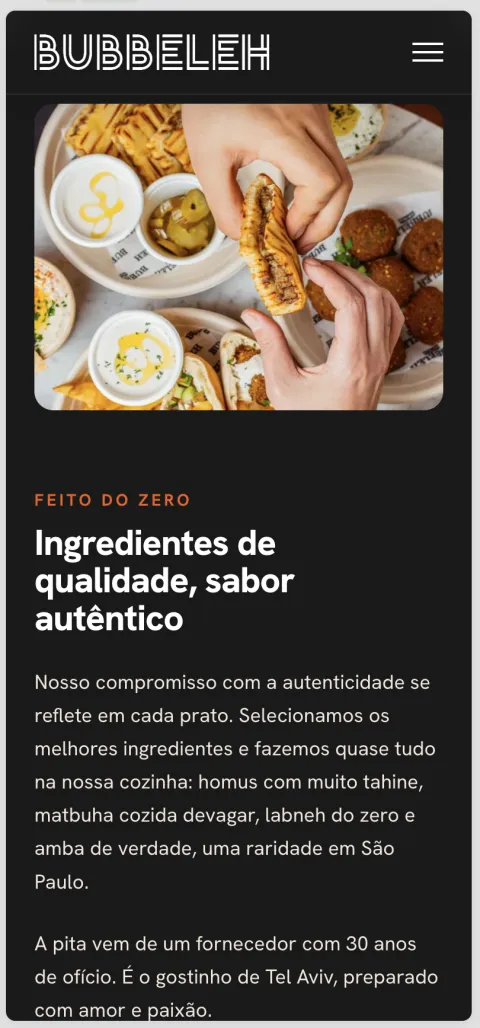 The Feito do zero story section on a phone, over a photo of the food.